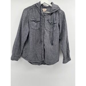 Boston Traders Womens Gray Hooded Button Down Shirt SIZE S